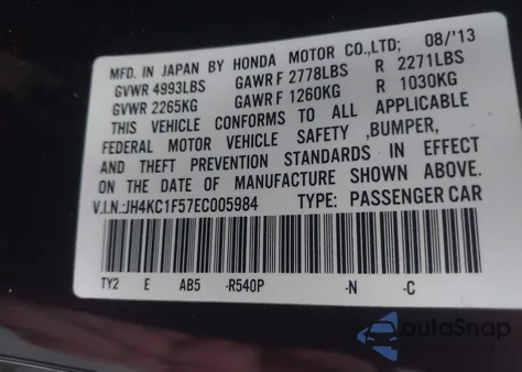 2014 Acura Rlx from USA, damaged, VIN JH4KC1F57EC005984